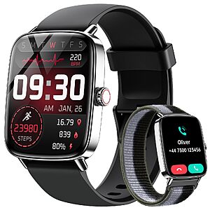 Amazon - Smart Watch with 2 Bands, 1.85" HD Fitness Tracker with Bluetooth Calls 110+ Sport Modes - $20.80