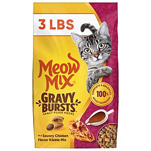 $3.49 S&S Clip Q Meow Mix Gravy Bursts Dry Cat Food, 3 lb Bag