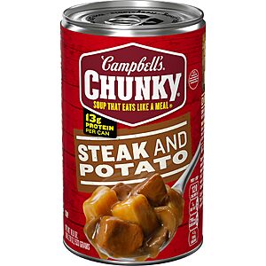 $1.89/1 or $5.67/3 S&S Campbell’s Chunky Soup, Steak and Potato Soup, 18.8 oz Can