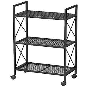 [Prime] 3-Tier SONGMICS Steel Mesh Shelving Unit w/ Wheels (Black) $28.04 + Free Shipping