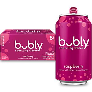 bubly Sparkling Water, Raspberry, 12 Fl Oz Cans (8 Pack) Zero Sugar, Zero Calories, Seltzer Water~$3.21 With S&S @ Amazon