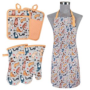 5-Piece Alselo Oven Mitts, Pot Holders and Chef Apron Kitchen Set (Cats, Dogs) $13.99 + Free Shipping w/ Prime or on $35+