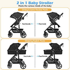 $110 FS Walmart by Seller: babyeap 2 in 1 Baby Stroller,Foldable Lightweight Carriage Reversible Bassinet Pram for Toddler,Travel Stroller with with Cup Holder