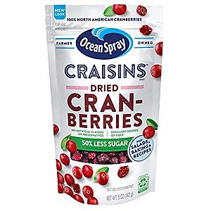 [SnS] $13.23 | 12-Pack 5-Oz Ocean Spray Craisins, 50% Less Sugar Dried Cranberries at Amazon ($1.10 each)