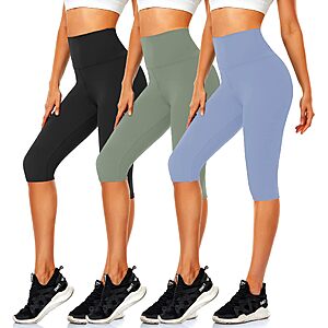 CTHH 3 Pack Capri Pants with Pockets - High Waisted Knee Length Yoga Leggings, Workout Biker Shorts for Women $9.9