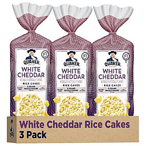 Quaker Large Rice Cakes, White Cheddar, 5.5 Oz, Pack of 3~$11.37 With S&S @ Amazon