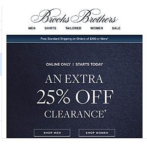 Brooks Brothers Extra 25% Off Clearance