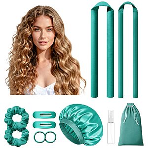 LitBear Heatless Curls Overnight2 Sizes of Soft Hair Rollers for Women with Bonnet to Sleep In No Heat Hair Curlers Set with Scrunchies and Clips $8.79 AC