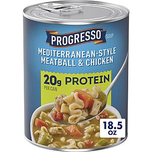 2/$4 Amazon Progresso 20G Protein Mediterranean-Style Meatball & Chicken Soup, 18.5 oz