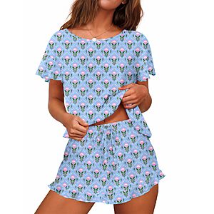 Ekouaer Women's Ruffle Short Sleeve Pajama Set (various) $9.99 + Free Shipping w/ Prime or on $35+