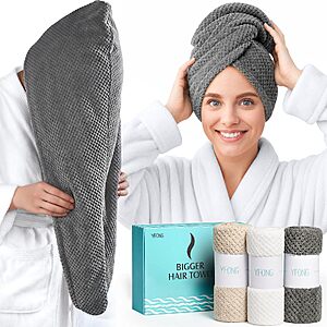 YFONG 3 Pack Large Microfiber Hair Towel Wrap $11.99 after coupon