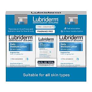 Lubriderm Daily Moisture Lotion, Fragrance Free 24 fl oz, 2-count + 6 fl oz Travel Size $12.99 Free Shipping Costco.com
