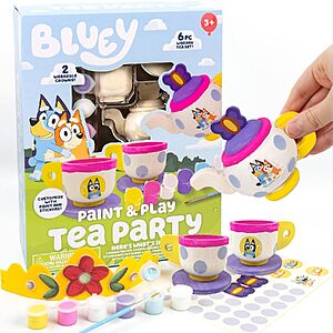 Bluey Paint & Play 6-Piece Wooden Tea Party Set w/ Paints, Stickers & Felt Crowns $5.99 + Free Shipping w/ Prime or on $35+