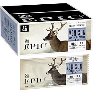 [SnS] $17.64 | 12-Pack 1.3-Oz Epic Venison Keto Friendly Bars (Sea Salt & Pepper) at Amazon