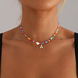 Eaciy Brass Initial Pendant Necklace (Gold/Turquoise) $4 + Free Shipping w/ Prime or on $35+