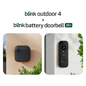 Blink Outdoor 4 and Battery Doorbell 2K+ (newest model) — Two-year battery 1080p camera and 2K battery doorbell. Sync Module Core included — 1 Camera + Doorbell (Black) $27.99