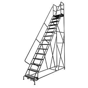 Tri-Arc KDSR115246-D3 15-Step 30" Deep Top Steel Rolling Industrial & Warehouse Ladder with Handrails, 24" Wide Perforated Tread $1306.99