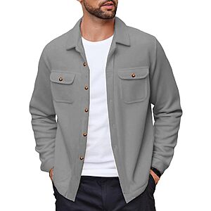 COOFANDY Men's Polar Fleece Shacket Long Sleeve Casual Button Down Shirt Jacket with Pockets $9.74