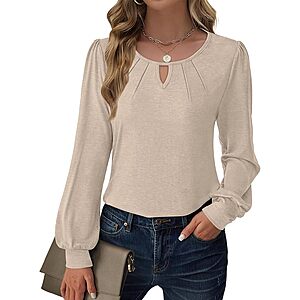 GKBK Women's Long Sleeve V-Neck Loose Fit Blouse Top (3 Colors) from $3.99 + Free Shipping w/ Prime or on $35+