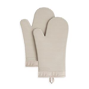 $11. AMAZON KITCHENAID Ribbed Soft Silicone Oven Mitt 2-Pack Set, 7.5"x13", Black or Gray