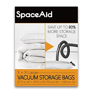 SpaceAid Jumbo Vacuum Storage Bags, Space Saver Sealer Compression Bags for Comforters, Blankets, Pillows, Bedding, Clothes (X-Large 3 Pack) $8.99