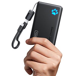 INIU 10000mAh 45W PD Portable Charger w/ Detachable USB-C Cable - $21.59