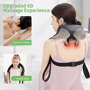 Cordless Shiatsu Neck and Back Massager with Heat, Long-Lasting Battery $25.49