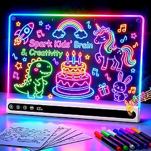 16" Rechargeable LED Drawing Board $11.98 – 14 Light Effects, 7 Markers & 10H Battery