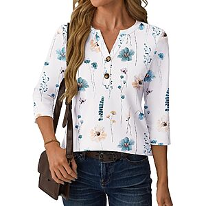 Womens 3/4 Sleeve V Neck Henley Top $4.99