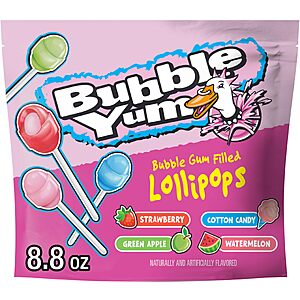 8.8-Oz Bubble Yum Assorted Bubble Gum Filled Lollipops Bag $4.47 w/ S&S + Free Shipping w/ Prime or on $35+