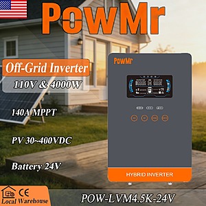 PowMr 24V 4000W Off-Grid Solar Inverter Pure Sine Wave $198.60 + Free Shipping