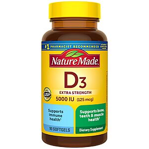 $4.20 S&S Clip Q Nature Made Vitamin D3 5000 IU (125 mcg), 90 Vitamin D Softgels