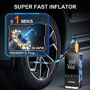 Antaha 150PSI Dual Power Source Portable Air Compressor w/ LED Light & Auto Shut-Off $13.29 + Free Shipping w/ Prime or on $35+