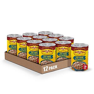 Old El Paso Fat Free Refried Beans, 16 oz (Pack of 12) No Saturated Fat, 6g Fiber per Serving~$13.73 After Coupon & S&S @ Amazon