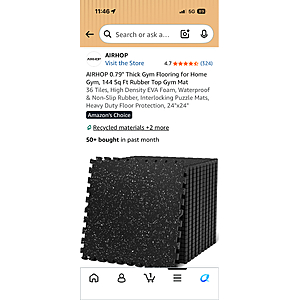AIRHOP 0.79" Thick Gym Flooring for Home Gym, 144 Sq Ft Rubber Top Gym Mat