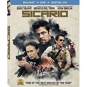 Sicario [Blu-ray + DVD + Digital HD] $5 Amazon.com