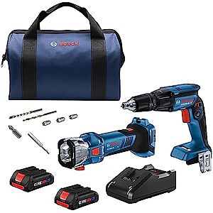 $299* | 2-Tool Bosch 18V Drywall Screwgun & Cut-Out Tool Combo Kit w/ 2x 4Ah Batteries at Amazon