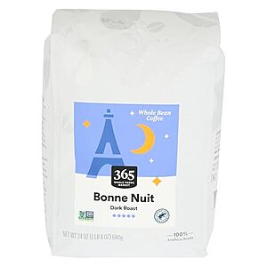 [SnS, AC] $9.23 | 24-Oz 365 by Whole Foods Market Whole Bean Coffee (Bonne Nuit) at Amazon