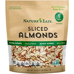 [S&S, AC] $5.02: Nature’s Eats Natural Sliced Almonds, Blanched Thin-Cut Almonds (16 oz Resealable Bag)