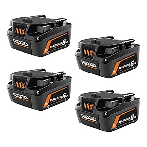 4-Pack RIDGID 18V MAX 6.0-Ah Lithium-Ion Batteries $209 + Free Shipping