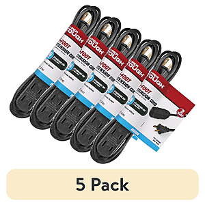 5-Pack Hyper Tough 6' 16AWG Indoor Extension Cord w/ 3 Polarized Outlets (Black or White) $8.97 + Free Shipping w/ Walmart+ or on $35+