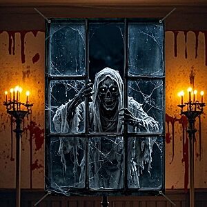 Nuxovilar Halloween Window Cover Spooky Banner 31x47in Polyester