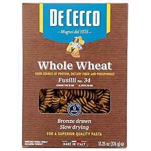[SnS] $2.49* | 13.25-Oz De Cecco Whole Wheat Pasta (Fusilli) at Amazon