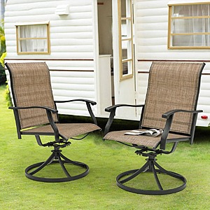 $101: Nuu Garden 2-Piece Swivel Steel Sling Outdoor Patio Dining Chairs, Brown at HomeDepot