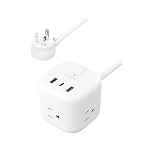 $7.99: Amazon Basics 5ft Cord Power Strip Cube, 3 Outlets, 1 USB-C, 2 USB-A(White) at Woot!
