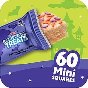 $8.70 or less S&S/Q Rice Krispies Treats Mini Crispy Marshmallow Squares, Kids Snacks, Cereal Bars, Halloween, 23.2oz Box (60 Bars)