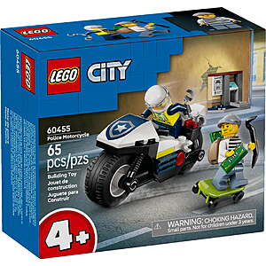 65-Piece LEGO City Police Motorcycle Chase Building Toy (60455) $6.99 + Free Shipping w/ Walmart+ or on $35+