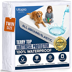 Waterproof Twin Size Mattress Protector fits Upto 15" Deep Pocket $11.11