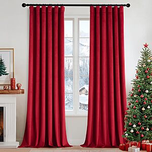 MIULEE Velvet Curtains 50W x 90L 2 Panels Red Blackout Curtains $21.98