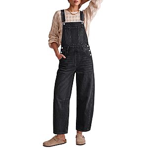 luvamia Black Jumpsuit for Women Jean Overalls for Women Denim Bib Overalls for Womens Baggy Barrel Jean Overall Denim Stretchy Jumpsuit Washed Black Size Large Fits US 12-14 $19.5